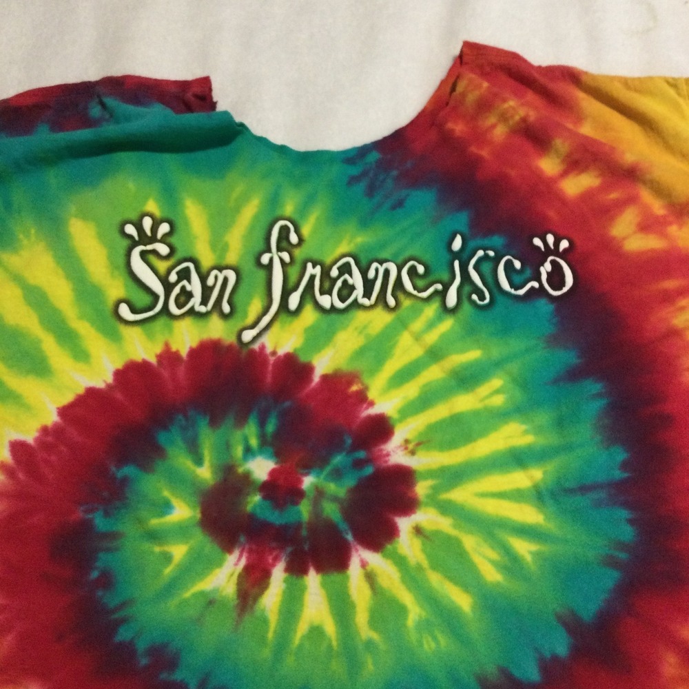 San Francisco Tie Dye Fringe Crop Top Rainbow Spiral Festival Shirt Mens XL - Picture 2 of 6